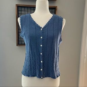 Vintage bushwhacked Large blue button down knit vest Cottagecore grannycore